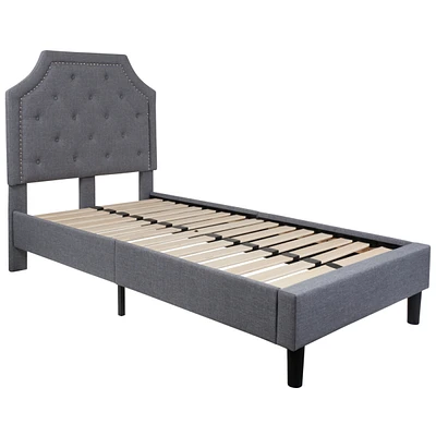 Brighton Twin Size Tufted Upholstered Platform Bed In Light Gray Fabric
