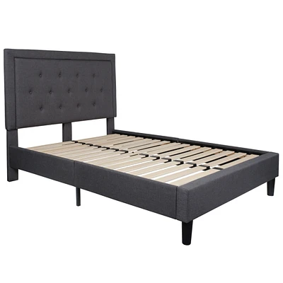Roxbury Full Size Tufted Upholstered Platform Bed In Dark Gray Fabric