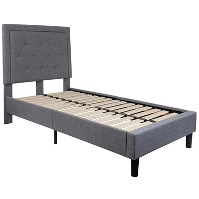 Roxbury Twin Size Tufted Upholstered Platform Bed In Light Gray Fabric