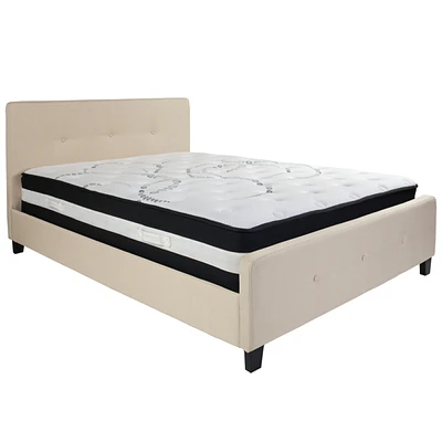 Tribeca Queen Tufted Upholstered Fabric Platform Bed With Pocket Spring Mattress