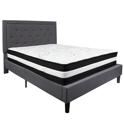 Roxbury Queen Tufted Upholstered Fabric Platform Bed With Pocket Spring Mattress