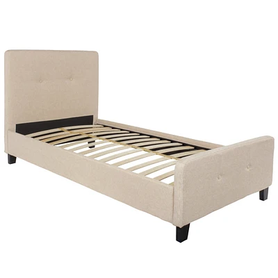 Tribeca Twin Size Tufted Upholstered Platform Bed In Beige Fabric