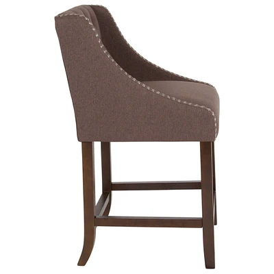 Carmel Series 24" High Transitional Tufted Walnut Counter Height Stool With Accent Nail Trim In Brown Fabric