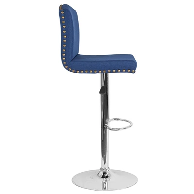 Bellagio Contemporary Adjustable Height Barstool With Accent Nail Trim In Fabric