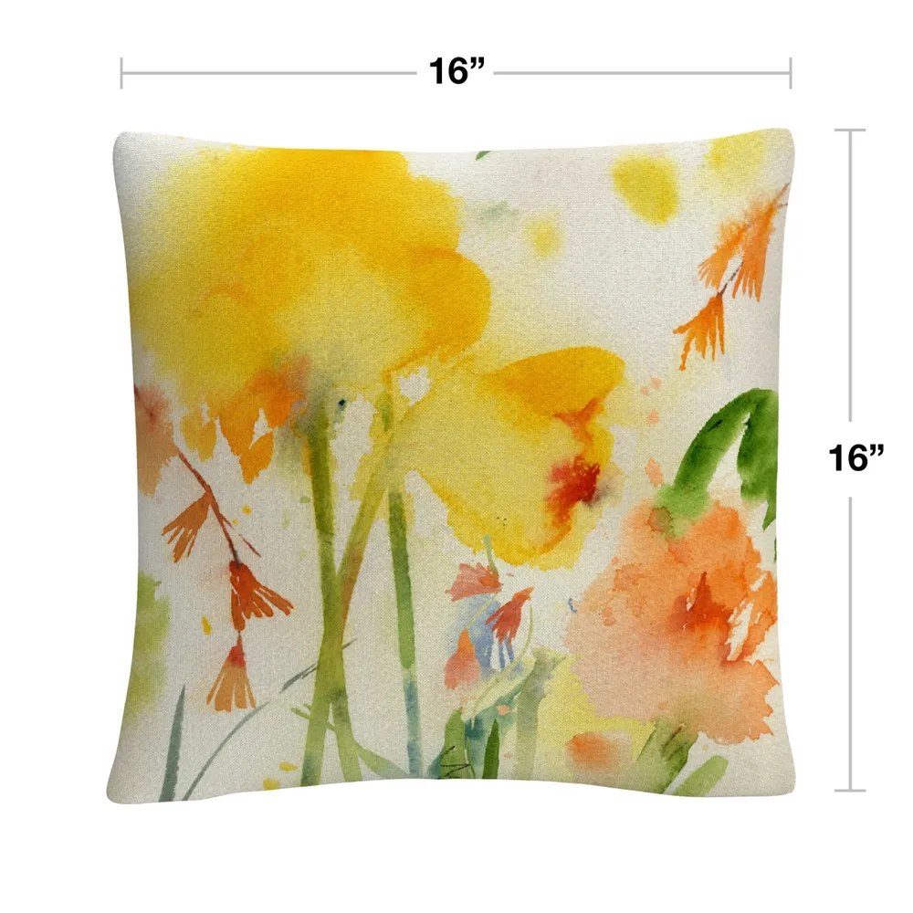 Sheila Golden Garden Yellows Floral Abstract Decorative Pillow, 16" x 16"