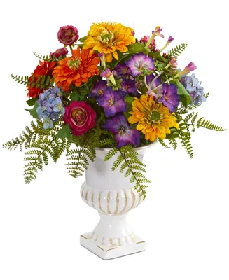 Nearly Natural Mixed Floral Artificial Arrangement in Urn
