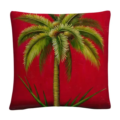 Masters Fine Art Tropical Palm I Mid Century Red Decorative Pillow, 16" x 16"