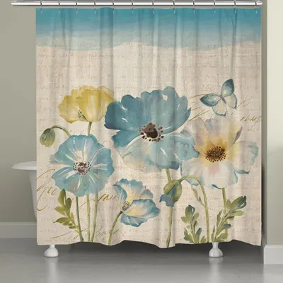 Teal Poppies Shower Curtain