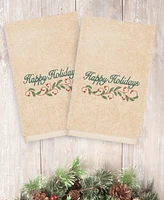 Linum Home Christmas Happy Holidays 100% Turkish Cotton 2-Pc. Hand Towel Set