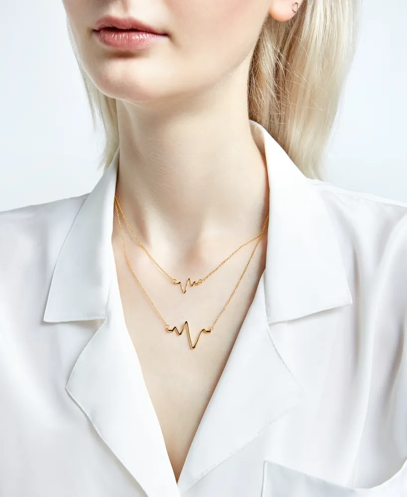 Sarah Chloe Large Heartbeat Pendant Necklace, 16" + 2" extender, available Sterling Silver or 14k Gold Plated