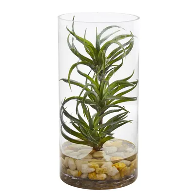 Nearly Natural Air Plant Artificial Succulent in Glass Vase