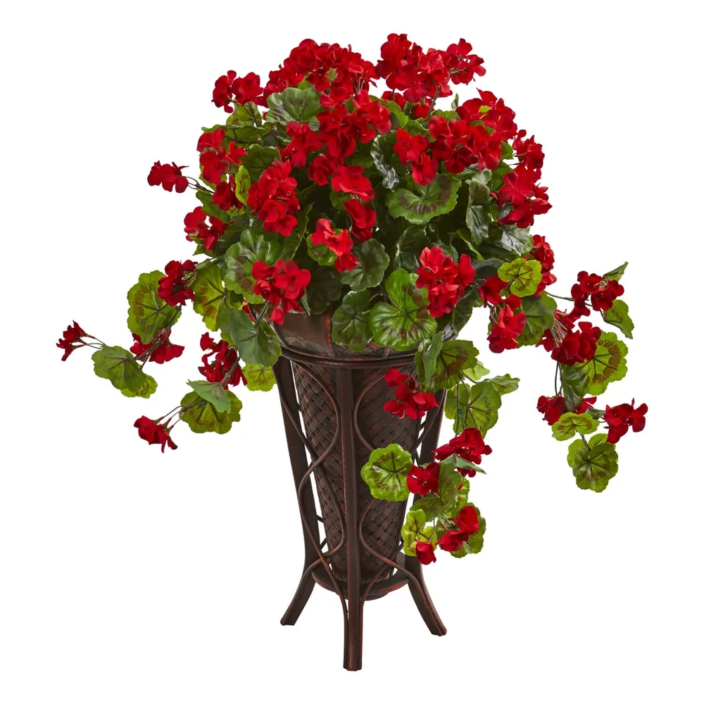 Nearly Natural Geranium Artificial Plant in Stand Planter