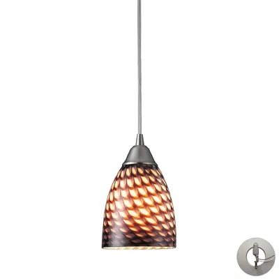 Arco Baleno 1 Light Pendant in Satin Nickel and Cocoa Glass - Includes Adapter Kit