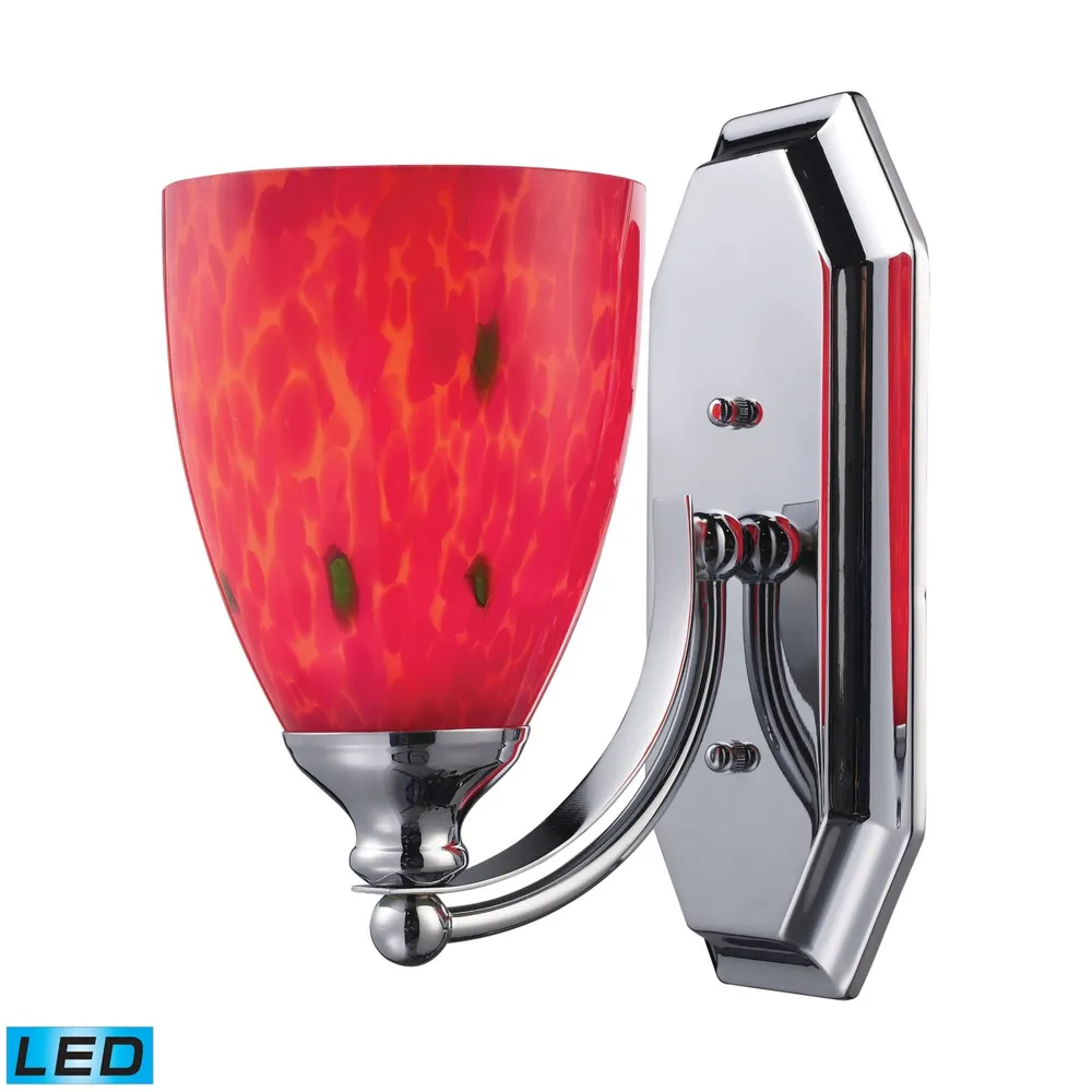 1 Light Vanity in Polished Chrome and Fire Red Glass - Led Offering Up To 800 Lumens (60 Watt Equivalent)