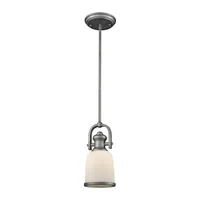 Brooksdale 1 Light Pendant in Weathered Zinc with White Glass