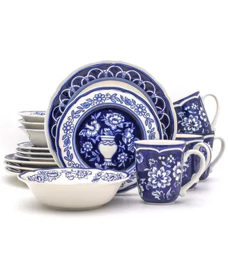 Euro Ceramica Blue Garden 16 Piece Hand-painted Dinnerware Set