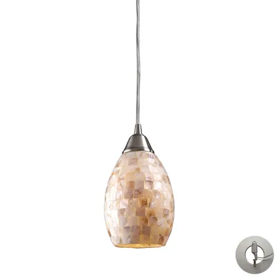 Capri 1 Light Pendant in Satin Nickel and Capiz Shell - Includes Adapter Kit