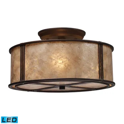 Barringer 3-Light Semi-Flush in Aged Bronze and Tan Mica Shade - Led, 800 Lumens (2400 Lumens Total)