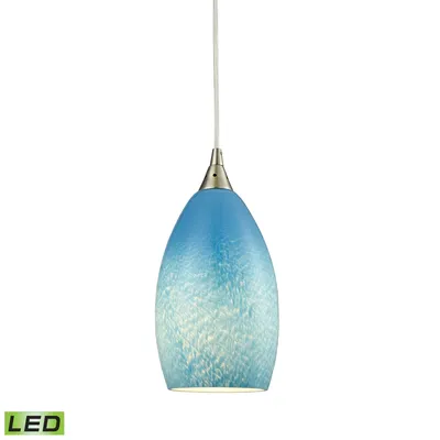 Earth 1 Light Pendant in Satin Nickel and Sky Blue Glass