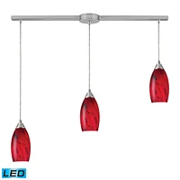Galaxy 3 Light Linear Red Pendant in Satin Nickel