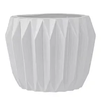 Round Stoneware Fluted Planter, Matte White