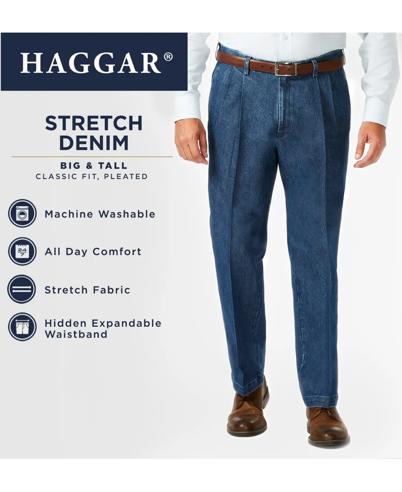 Haggar Men's Big & Tall Stretch Denim Classic-Fit Pleated Pants