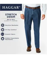 Haggar Men's Big & Tall Stretch Denim Classic-Fit Pleated Pants