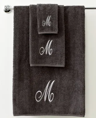 Avanti Monogram Initial Script Granite & Silver Bath Towel, 27" x 52"