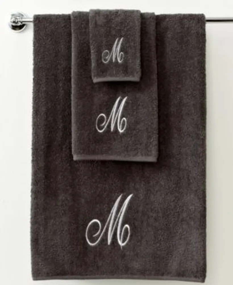 Avanti Monogram Initial Script Granite Silver Bath Towels