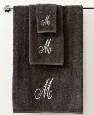 Avanti Monogram Initial Script Granite Silver Bath Towels