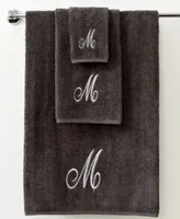 Avanti Monogram Initial Script Granite Silver Bath Towels