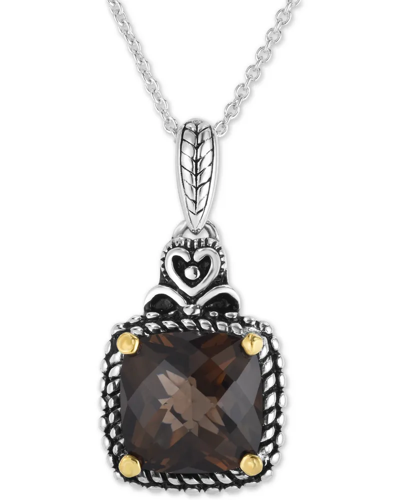 Smoky Quartz Two-Tone 16" Pendant Necklace (6 ct. t.w.) in Sterling Silver & 14k Gold