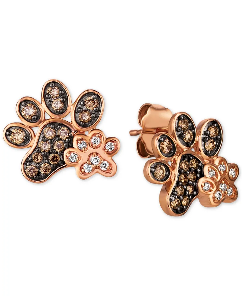 Le Vian Nude & Chocolate Diamond Paw Prints Stud Earrings (3/8 ct. t.w.) in 14k Rose Gold