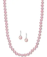 Cultured Freshwater Pearl Necklace (7-7 1/2mm) and Drop Earrings (7x9mm) Set Sterling Silver