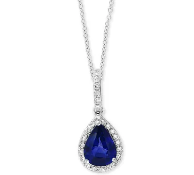 Effy Sapphire (1 ct. t.w.) & Diamond (1/8 ct. t.w.) 18" Pendant Necklace in 14k White Gold