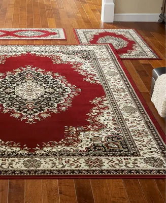 Km Home Kenneth Mink Area Rug Set, Roma Collection 3 Piece Set Kerman Red