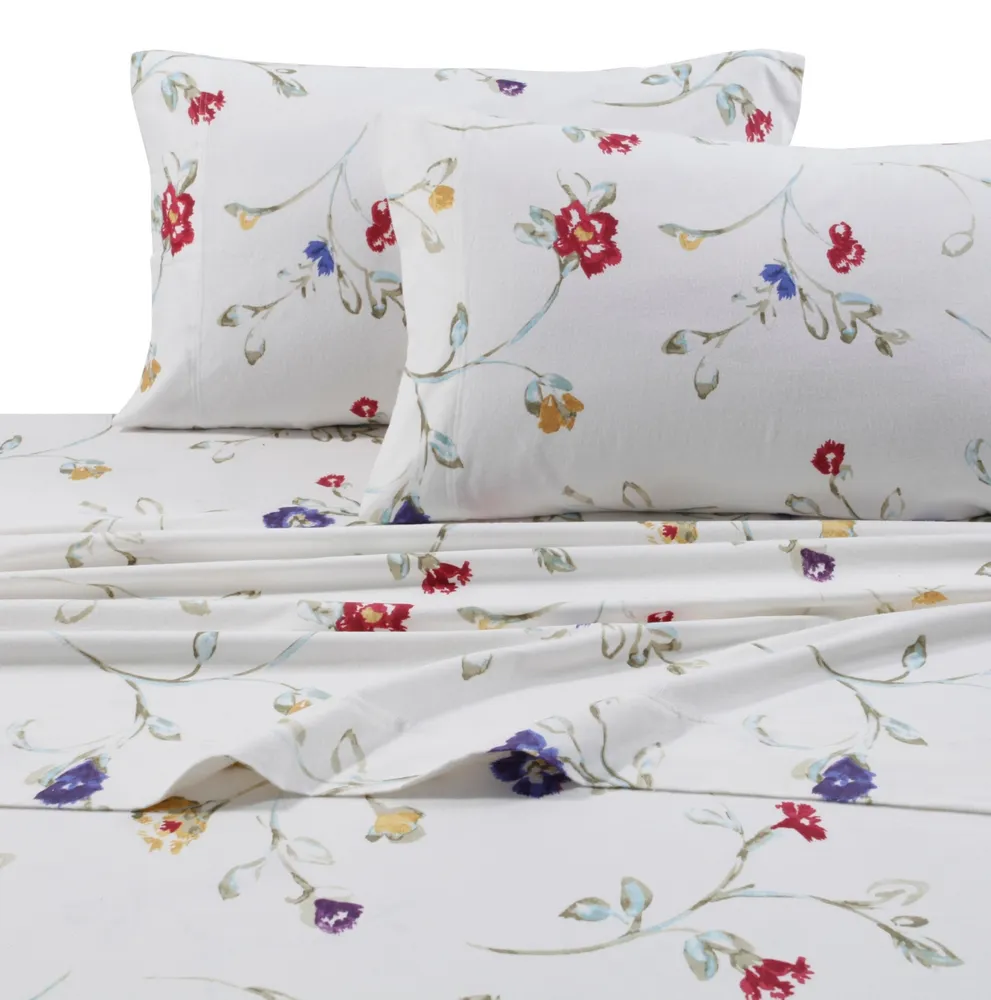 Tribeca Living Flannel Floral Garden 170-gsm Cotton Extra Deep Pocket Printed Cal King Sheet Set