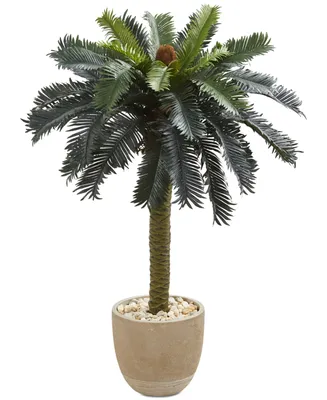 Nearly Natural 3.5' Sago Palm Artificial Tree in Sandstone-Finish Planter