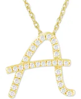 Diamond Initial Pendant Necklace (1/10 ct. t.w.) in 14k Gold Over Sterling Silver, 16" + 2" Extender