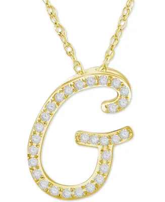 Diamond Initial Pendant Necklace (1/10 ct. t.w.) in 14k Gold Over Sterling Silver, 16" + 2" Extender