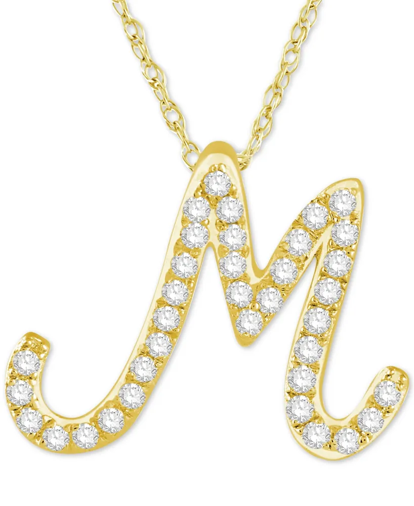 Diamond Initial Pendant Necklace (1/10 ct. t.w.) in 14k Gold Over Sterling Silver, 16" + 2" Extender