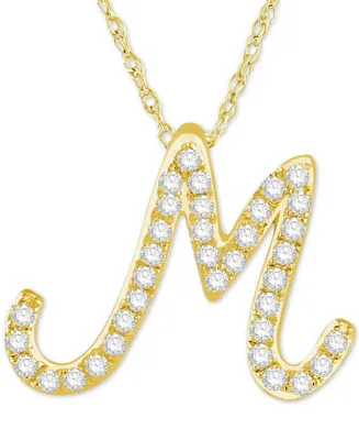 Diamond Initial Pendant Necklace (1/10 ct. t.w.) in 14k Gold Over Sterling Silver, 16" + 2" Extender