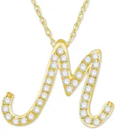 Diamond Initial Pendant Necklace (1/10 ct. t.w.) in 14k Gold Over Sterling Silver, 16" + 2" Extender