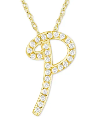 Diamond Initial Pendant Necklace (1/10 ct. t.w.) in 14k Gold Over Sterling Silver, 16" + 2" Extender