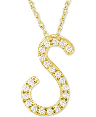 Diamond Initial Pendant Necklace (1/10 ct. t.w.) in 14k Gold Over Sterling Silver, 16" + 2" Extender