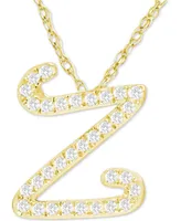 Diamond Initial Pendant Necklace (1/10 ct. t.w.) in 14k Gold Over Sterling Silver, 16" + 2" Extender