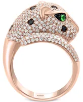 Effy Black & White Diamond (1-1/2 ct. t.w.) & Tsavorite (1/20 ct. t.w.) Signature Panther Ring in 14k Rose Gold