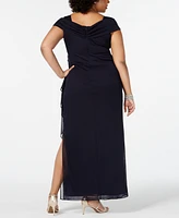 Alex Evenings Plus Embellished Cold-Shoulder Gown