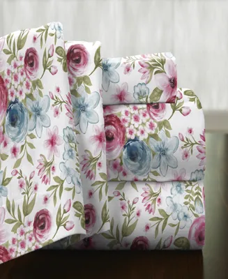 Pointehaven Rose Floral Superior Weight Cotton Flannel Sheet Set