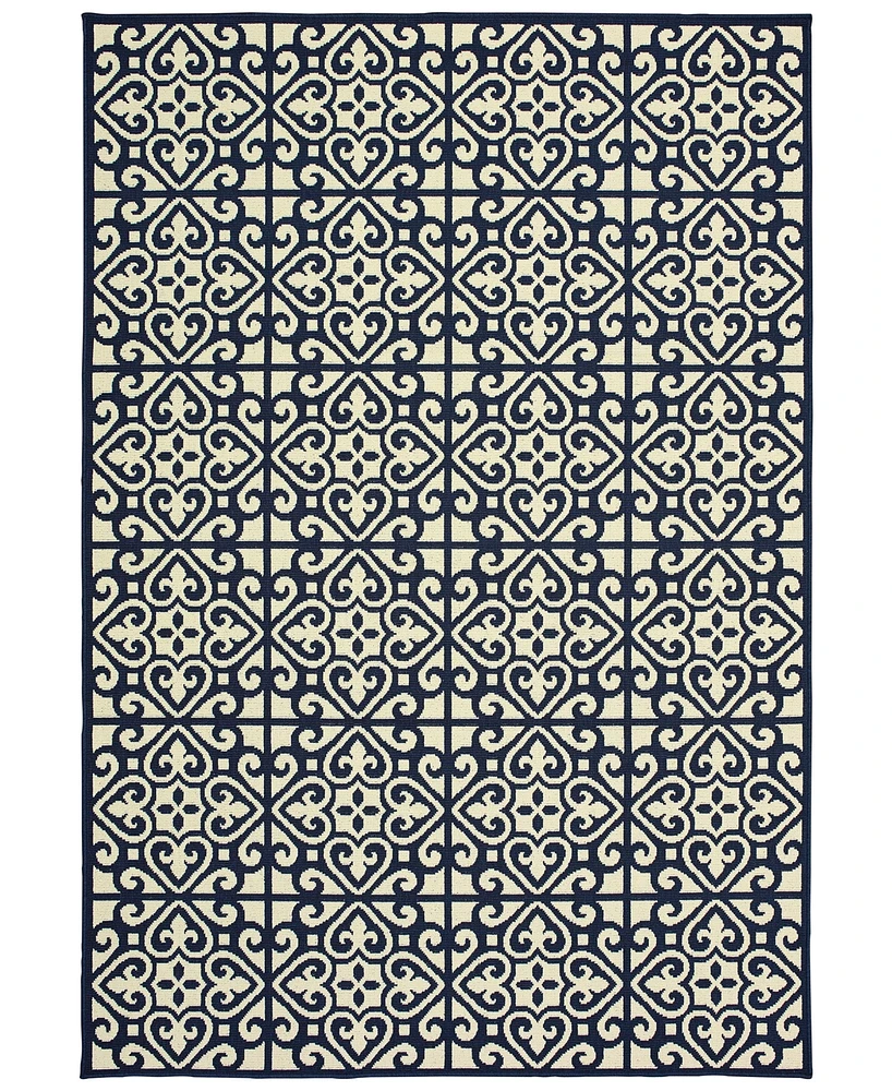 Oriental Weavers Marina 5927B Ivory/Navy 6'7" x 9'6" Indoor/Outdoor Area Rug